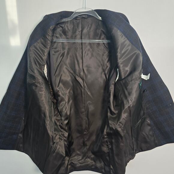 Lauren Ralph Lauren Double-Breasted Blazer Brown Blue Windowpane 40R NWT - Picture 12 of 12
